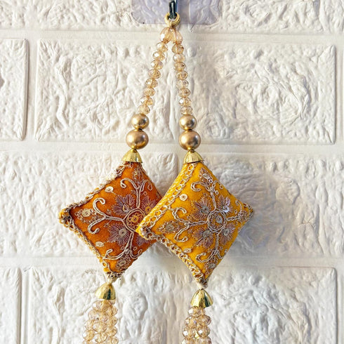 Yellow Handmade Ethnic Gotapatti Latkan Tassel Set of 2 for Saree, Blouse & Lehenga | Craft Shop India