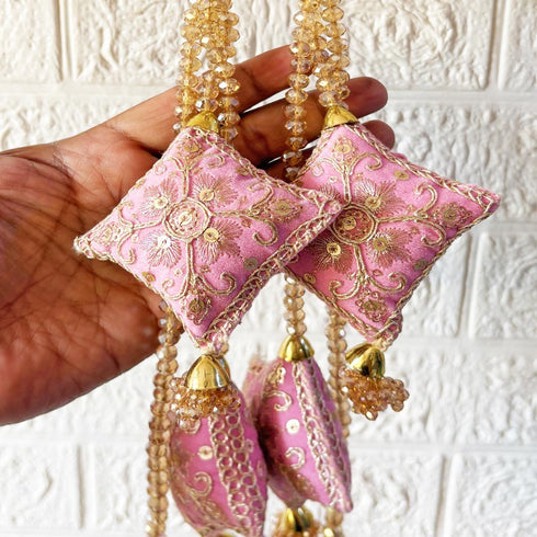 Pink Latkan Tassel with Glass Beads Set of 2 | 20 Inch | Saree, Blouse & Lehenga | Craft Shop India