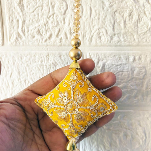 Yellow Handmade Ethnic Gotapatti Latkan Tassel Set of 2 for Saree, Blouse & Lehenga | Craft Shop India
