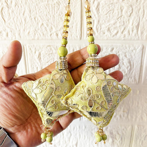 Pista Green Handmade Ethnic Gotapatti Latkan Tassel Set of 2 | Craft Shop India