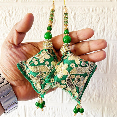Green Handmade Ethnic Gotapatti Latkan Tassel Set of 2 for Saree, Blouse & Lehenga | Craft Shop India