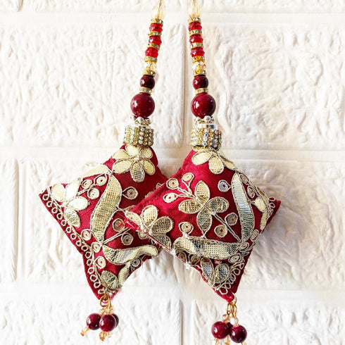 Red Handmade Ethnic Gotapatti Latkan Tassel Set of 2 for Saree, Blouse & Lehenga | Craft Shop India