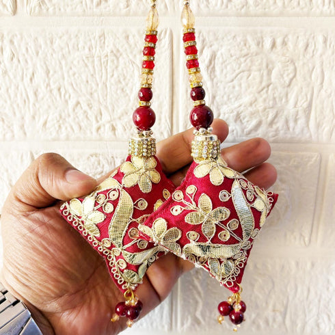 Red Handmade Ethnic Gotapatti Latkan Tassel Set of 2 for Saree, Blouse & Lehenga | Craft Shop India
