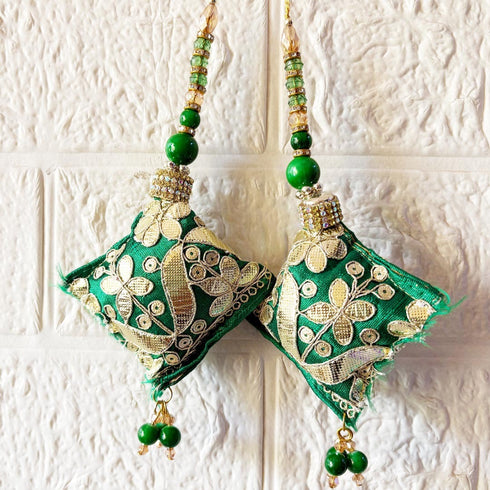 Green Handmade Ethnic Gotapatti Latkan Tassel Set of 2 for Saree, Blouse & Lehenga | Craft Shop India