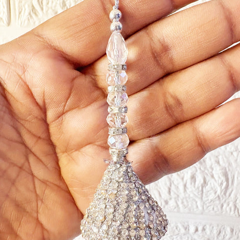 Silver Crystal Beaded Handmade Ethnic Latkan Tassel Set of 2 for Saree, Blouse & Lehenga | Craft Shop India