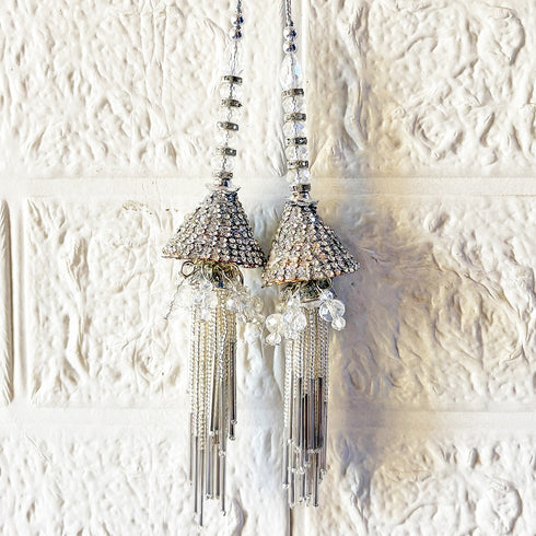 Silver Crystal Beaded Handmade Ethnic Latkan Tassel Set of 2 for Saree, Blouse & Lehenga | Craft Shop India