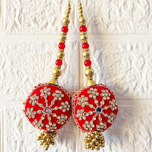 Red Round Ethnic Nalki Cone Latkan Tassel Pack of 2 for Saree, Blouse & Lehenga | Craft Shop India