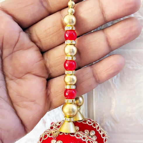 Red Round Ethnic Nalki Cone Latkan Tassel Pack of 2 for Saree, Blouse & Lehenga | Craft Shop India