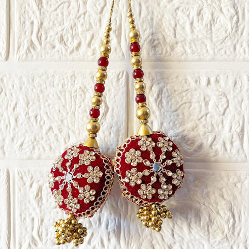 Maroon Round Ethnic Nalki Cone Latkan Tassel Pack of 2 for Saree, Blouse & Lehenga | Craft Shop India