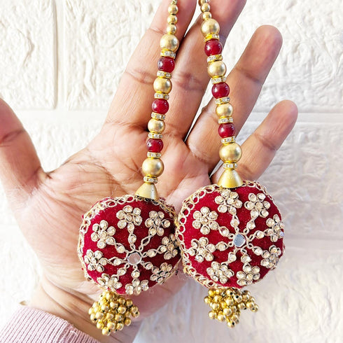 Maroon Round Ethnic Nalki Cone Latkan Tassel Pack of 2 for Saree, Blouse & Lehenga | Craft Shop India
