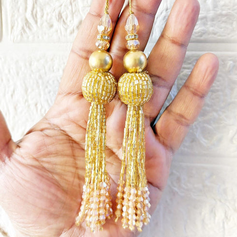 Golden Handmade Ethnic Cutdana Latkan Tassel Set of 2 for Saree, Blouse & Lehenga | Craft Shop India