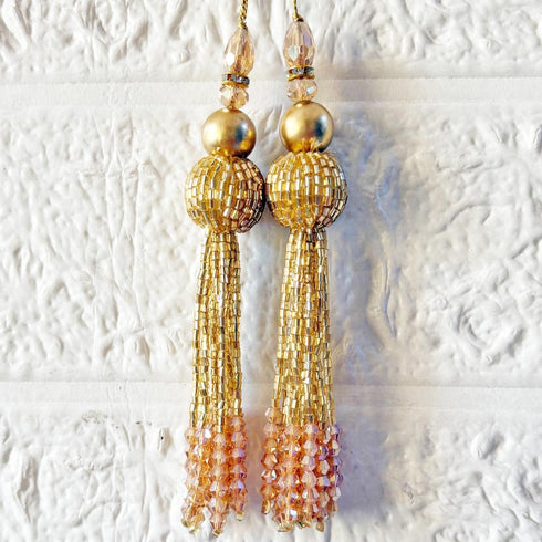 Golden Handmade Ethnic Cutdana Latkan Tassel Set of 2 for Saree, Blouse & Lehenga | Craft Shop India