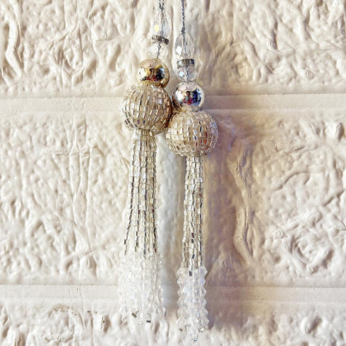 Silver Handmade Ethnic Cutdana Latkan Tassel Set of 2 for Saree, Blouse & Lehenga | Craft Shop India