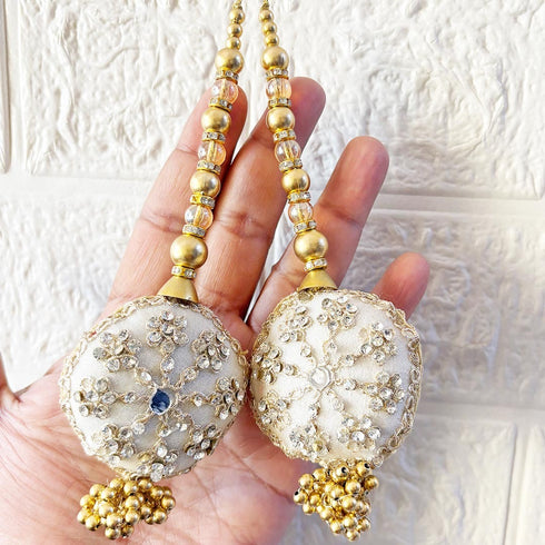 Cream Gold Round Ethnic Nalki Cone Latkan Tassel Pack of 2 for Saree, Blouse & Lehenga | Craft Shop India