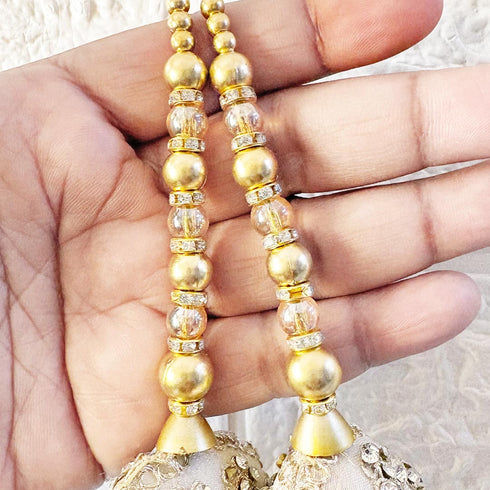 Cream Gold Round Ethnic Nalki Cone Latkan Tassel Pack of 2 for Saree, Blouse & Lehenga | Craft Shop India