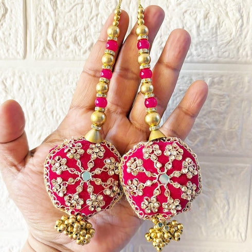 Rani Pink Round Ethnic Nalki Cone Latkan Tassel Pack of 2 for Saree, Blouse & Lehenga | Craft Shop India