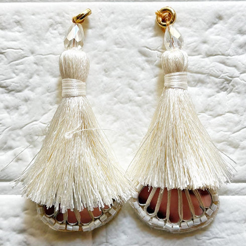Cream Mirror Handmade Ethnic Latkan Tassel Pack of 2 for Saree, Blouse & Lehenga | Craft Shop India