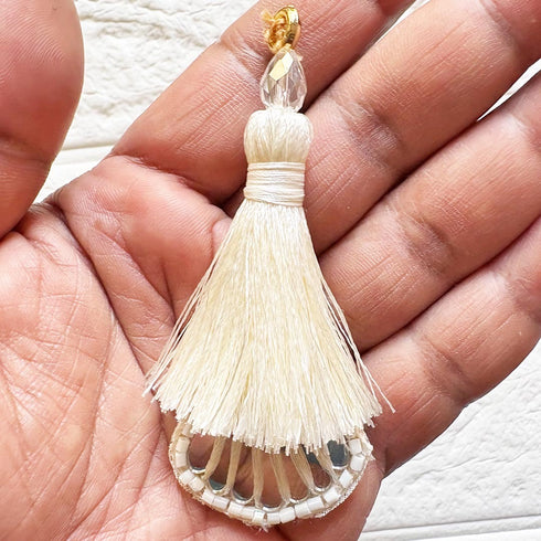 Cream Mirror Handmade Ethnic Latkan Tassel Pack of 2 for Saree, Blouse & Lehenga | Craft Shop India