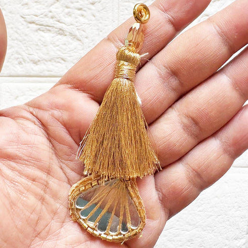 Zari Gold Mirror Handmade Ethnic Latkan Tassel Pack of 2 for Saree, Blouse & Lehenga | Craft Shop India