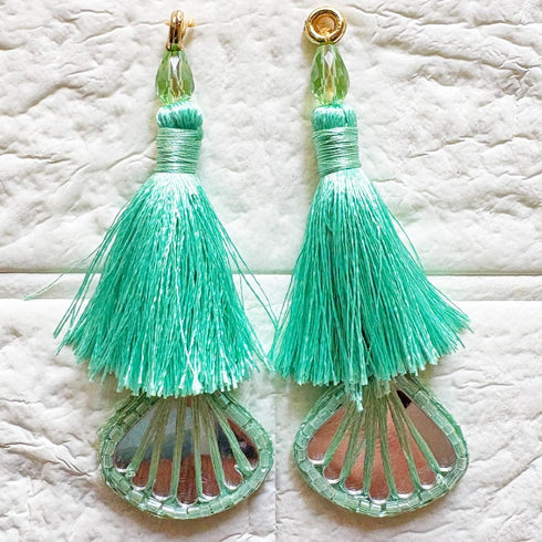Sea Green Mirror Handmade Ethnic Latkan Tassel Pack of 2 for Saree, Blouse & Lehenga | Craft Shop India