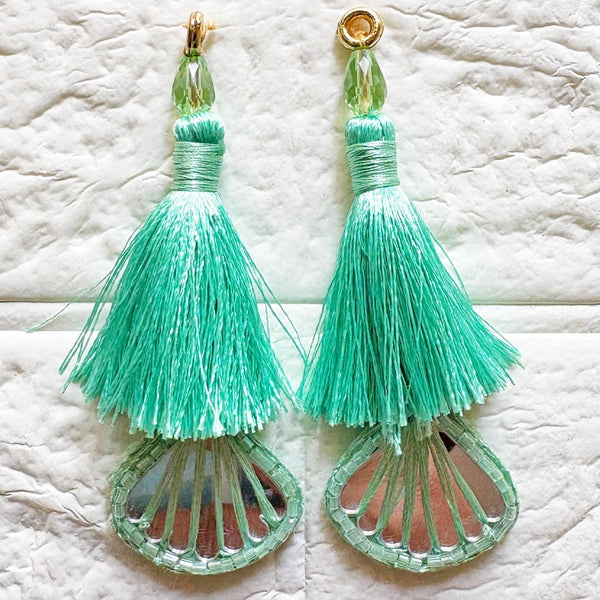 Sea Green Mirror Handmade Ethnic Latkan Tassel Pack of 2 for Saree, Blouse & Lehenga | Craft Shop India