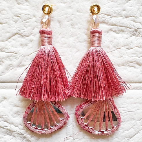 Onion Pink Mirror Handmade Ethnic Latkan Tassel Pack of 2 for Saree, Blouse & Lehenga | Craft Shop India