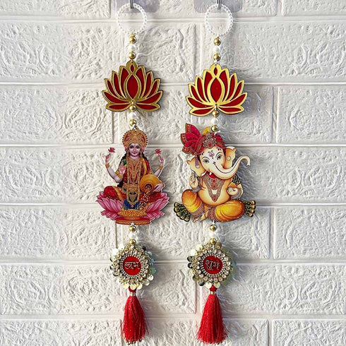 Pichwai Lakshmi Ganesh Door Entrance Hanging Pair for Mandir, Home & Festive Décor | Diwali & Dussehra Decoration | Pack of 2 | Craft Shop India