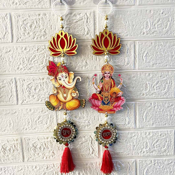 Pichwai Lakshmi Ganesh Door Entrance Hanging Pair for Mandir, Home & Festive Décor | Diwali & Dussehra Decoration | Pack of 2 | Craft Shop India