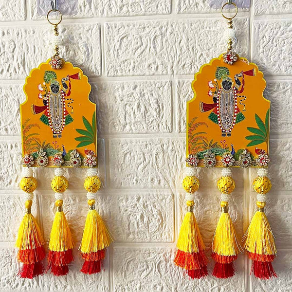 Shreenathji Orange Pichwai Door Entrance Hanging Pair for Mandir, Home & Festive Décor | Diwali & Dussehra Decoration | Pack of 2 | Craft Shop India