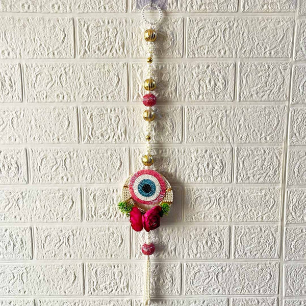 Pink Evil Eye Floral Door Entrance Hanging Pair with Tassels for Home, Mandir & Office Décor | Handmade Wall Hanging Decoration | Pack of 2 | Craft Shop India