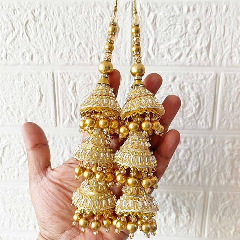 Golden 3 Cone Ethnic Nalki Cone Latkan Tassel Pack of 2 for Saree, Blouse & Lehenga | Craft Shop India