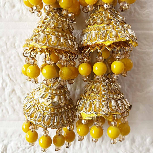 Yellow 3 Cone Ethnic Nalki Cone Latkan Tassel Pack of 2 for Saree, Blouse & Lehenga | Craft Shop India