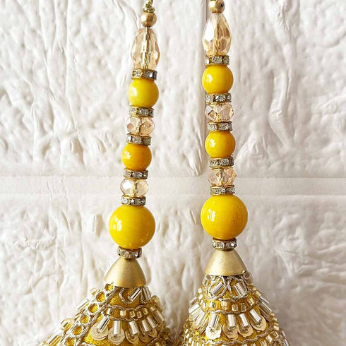 Yellow 3 Cone Ethnic Nalki Cone Latkan Tassel Pack of 2 for Saree, Blouse & Lehenga | Craft Shop India
