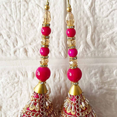 Pink 3 Cone Ethnic Nalki Cone Latkan Tassel Pack of 2 for Saree, Blouse & Lehenga | Craft Shop India