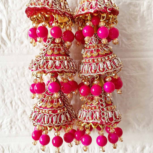 Pink 3 Cone Ethnic Nalki Cone Latkan Tassel Pack of 2 for Saree, Blouse & Lehenga | Craft Shop India
