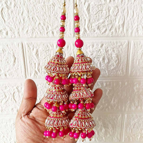 Pink 3 Cone Ethnic Nalki Cone Latkan Tassel Pack of 2 for Saree, Blouse & Lehenga | Craft Shop India