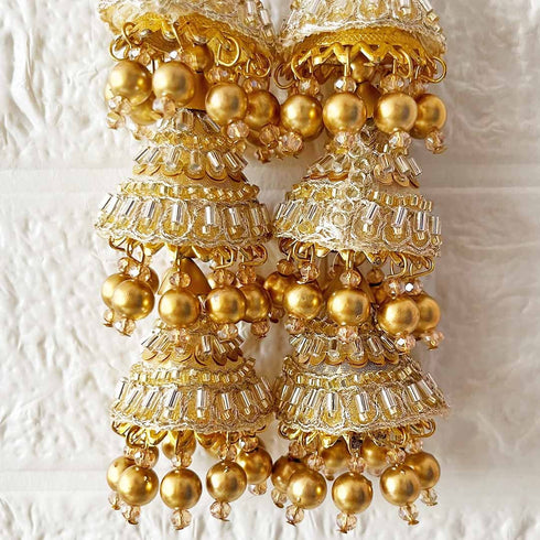Golden 3 Cone Ethnic Nalki Cone Latkan Tassel Pack of 2 for Saree, Blouse & Lehenga | Craft Shop India