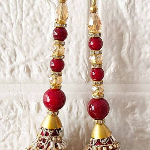 Maroon 3 Cone Ethnic Nalki Cone Latkan Tassel Pack of 2 for Saree, Blouse & Lehenga | Craft Shop India