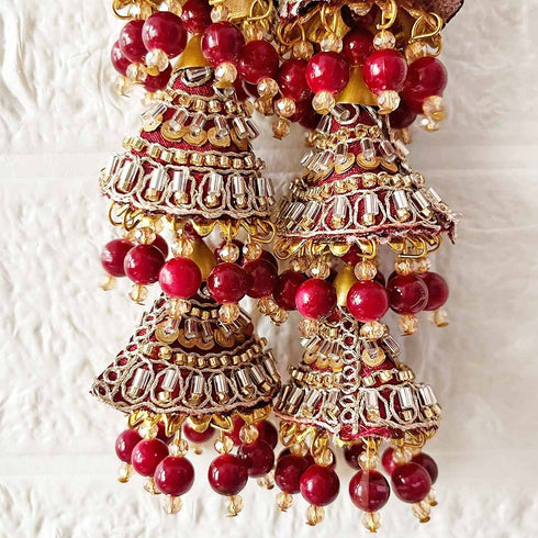 Maroon 3 Cone Ethnic Nalki Cone Latkan Tassel Pack of 2 for Saree, Blouse & Lehenga | Craft Shop India