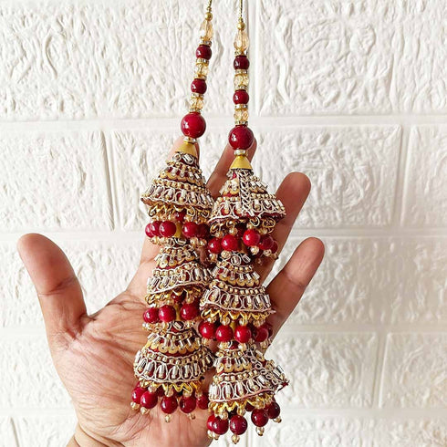 Maroon 3 Cone Ethnic Nalki Cone Latkan Tassel Pack of 2 for Saree, Blouse & Lehenga | Craft Shop India