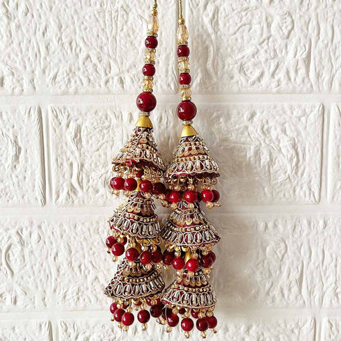 Maroon 3 Cone Ethnic Nalki Cone Latkan Tassel Pack of 2 for Saree, Blouse & Lehenga | Craft Shop India