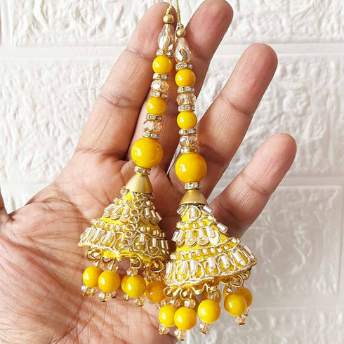 Yellow Ethnic Nalki Cone Latkan Tassel Pack of 2 for Saree, Blouse & Lehenga | Craft Shop India
