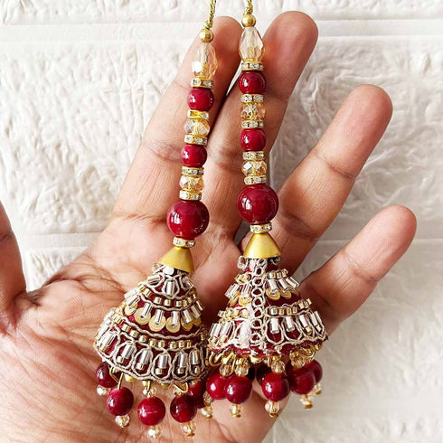 Maroon Ethnic Nalki Cone Latkan Tassel Pack of 2 for Saree, Blouse & Lehenga | Craft Shop India