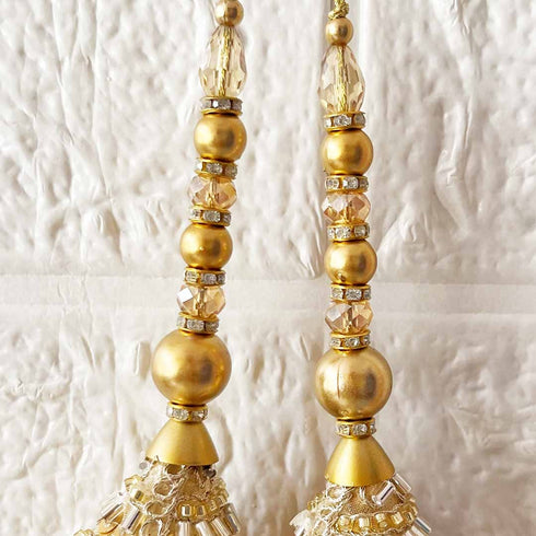 Golden 3 Cone Ethnic Nalki Cone Latkan Tassel Pack of 2 for Saree, Blouse & Lehenga | Craft Shop India