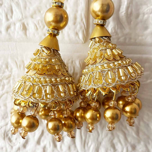 Golden Cone Ethnic Nalki Cone Latkan Tassel Pack of 2 for Saree, Blouse & Lehenga | Craft Shop India