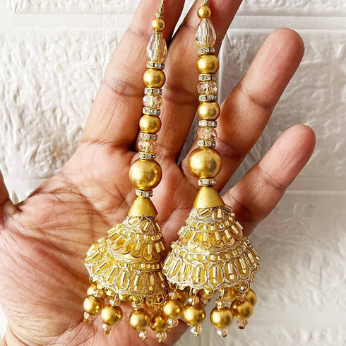Golden Cone Ethnic Nalki Cone Latkan Tassel Pack of 2 for Saree, Blouse & Lehenga | Craft Shop India