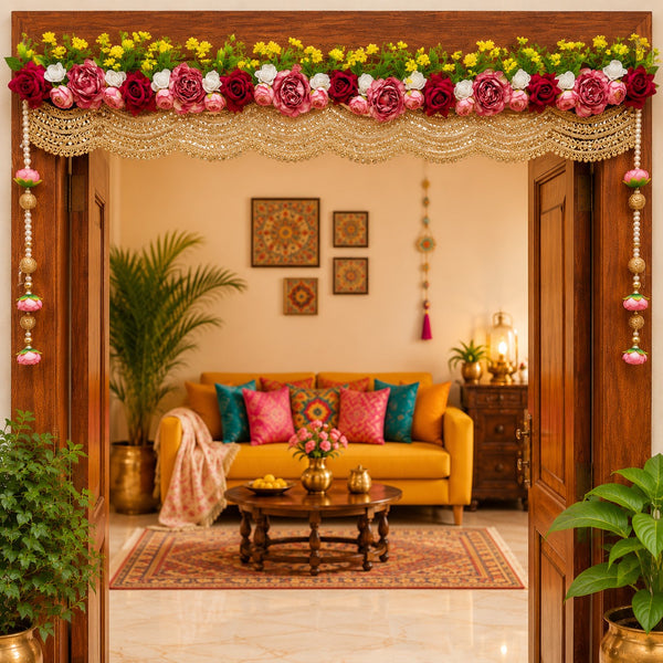 Pink Red Rose Bandhanwar Toran for Door Entrance | 40 Inch | Craft Shop India