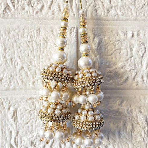 Ivory Pearl Double Jhumki Latkan Tassel Set of 2 for Saree, Blouse & Lehenga | Craft Shop India