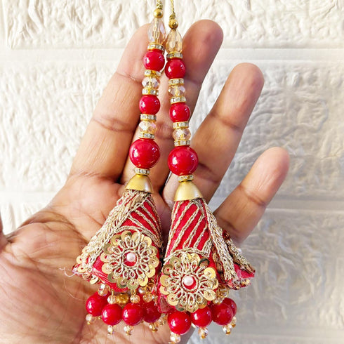 Red Ethnic Nalki Cone Latkan Tassel Pack of 2 for Saree, Blouse & Lehenga | Craft Shop India