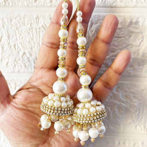 Ivory Pearl Single Jhumki Handmade Latkan Tassel Set of 2 for Saree, Blouse & Lehenga | Craft Shop India
